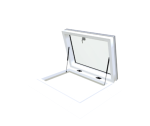 Skylux opengaande pvc-opstand 16/20 EP met manuele daktoegan – 3D-weergave Skylux opengaande pvc-opstand 16/20 EP met manuele daktoegan – 3D-weergave