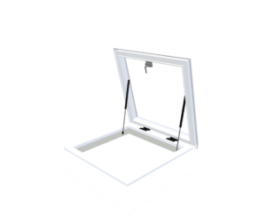 Skylux opengaande pvc-opstand 16/20X met manuele daktoegang – 3D-weergave Skylux opengaande pvc-opstand 16/20X met manuele daktoegang – 3D-weergave