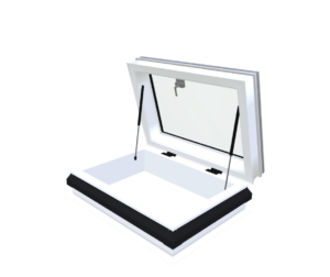 Skylux opengaande pvc-opstand 20/00 met manuele daktoegang i – 3D-weergave Skylux opengaande pvc-opstand 20/00 met manuele daktoegang i – 3D-weergave
